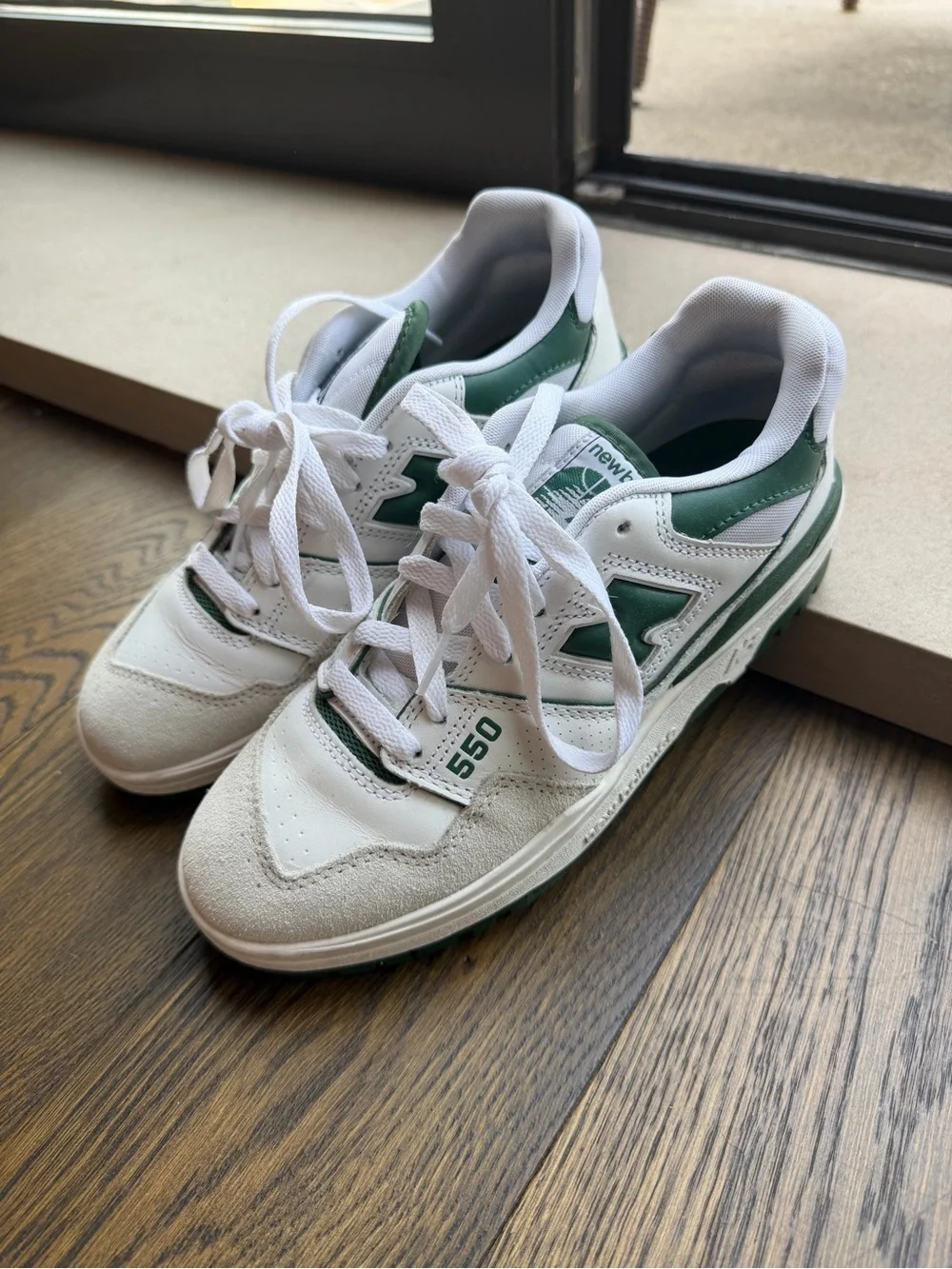New Balance White and Green 550 Classic Sneakers